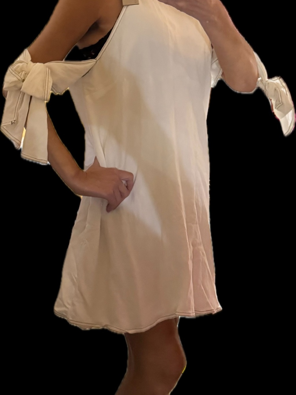 DO+BE Cream Mini Dress with Tie-Detail Accents. Size S